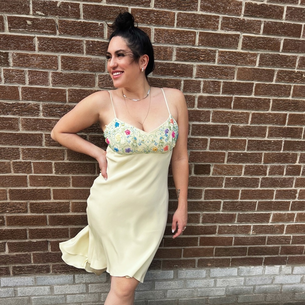 90s / Y2K Baby Doll Dress With Beading at Chest
